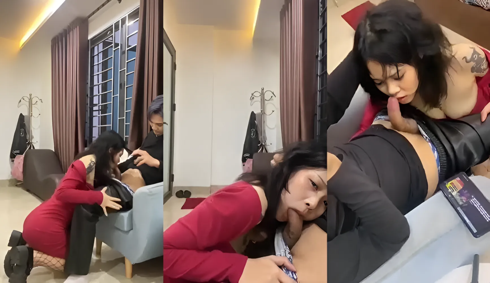 Tom sucked her boyfriend's cock all day